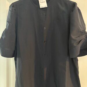 Frame NWT navy button front puff sleeve blouse- large